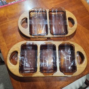 Vintage Anchor Hocking Serving Set with Wooden Trays
